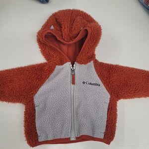Columbia Fleece Hoodie‎ Baby Jacket 0-3 Months Orange Sherpa Hooded Coat